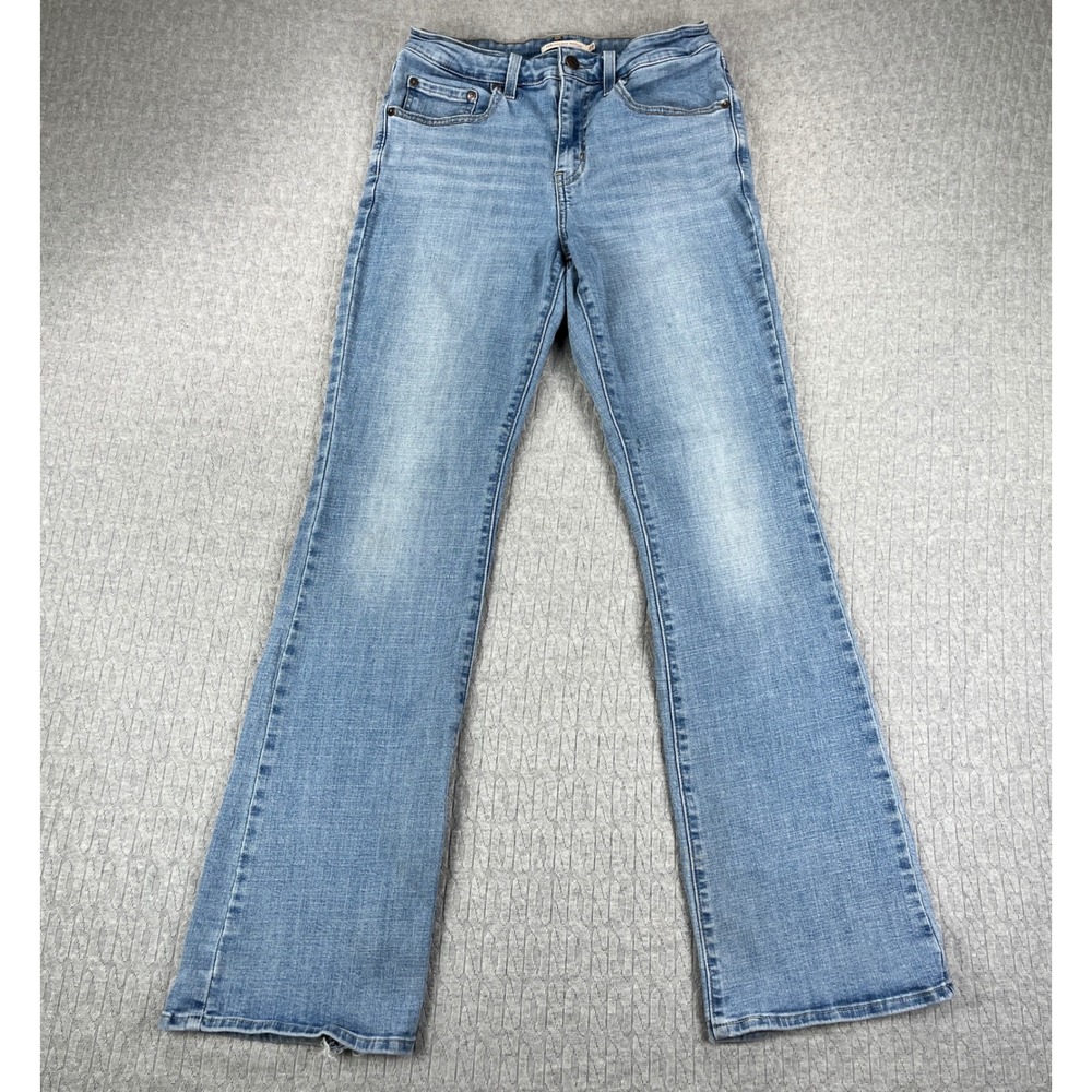 Levi 725 High Rise Bootcut Jeans Womens 27x31 Blue Light Wash Distressed Denim